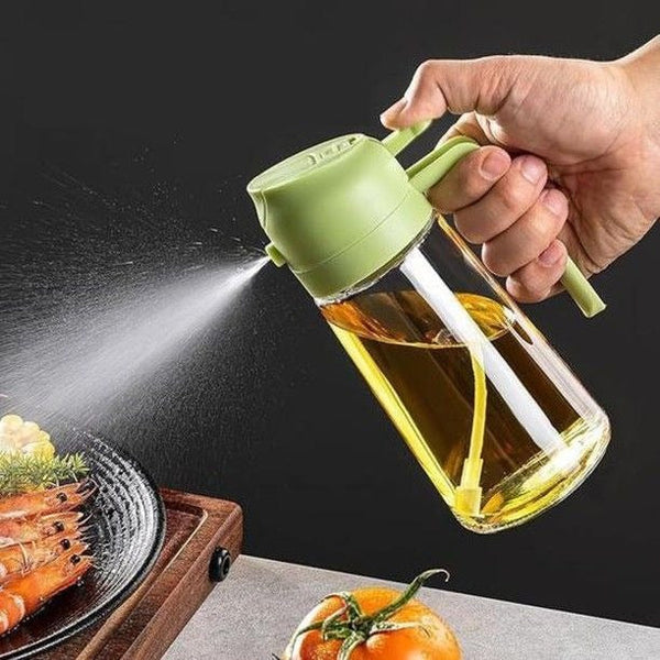 2-in-1 Oil Spray Bottle | Adjustable Mist & Dispenser | 470ml Leak-Proof Glass Container | For Cooking, BBQ, Baking & Air Fryer 380ml