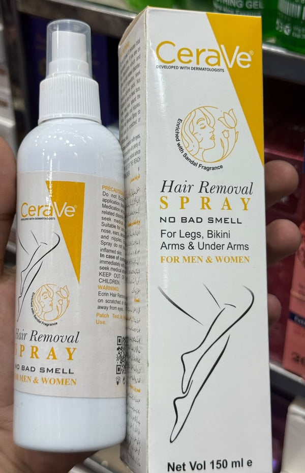 Yellow CeraVe Hair Removal Spray – Gentle Depilatory Formula for Men & Women 150ML