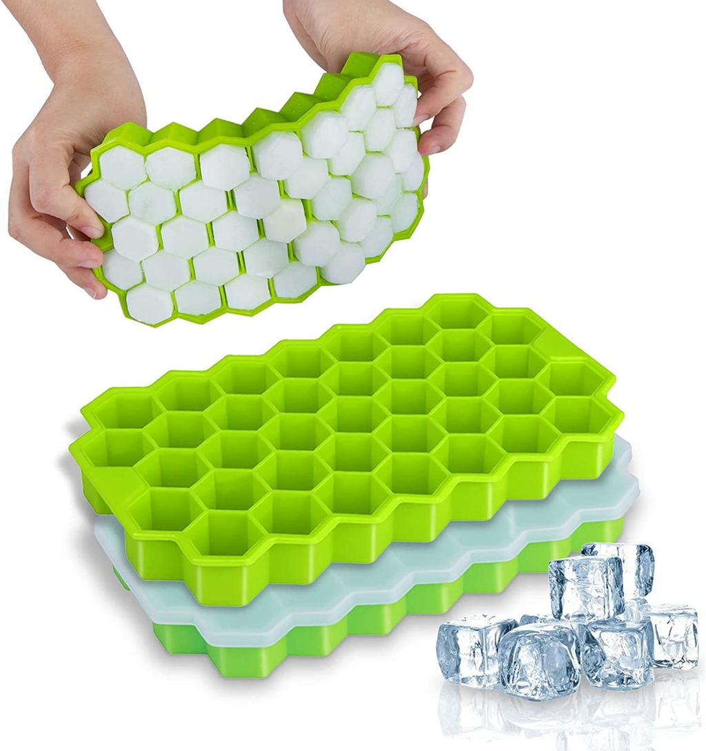 37-Cavity Honeycomb Ice Tray Stackable Design with Ice Cubes