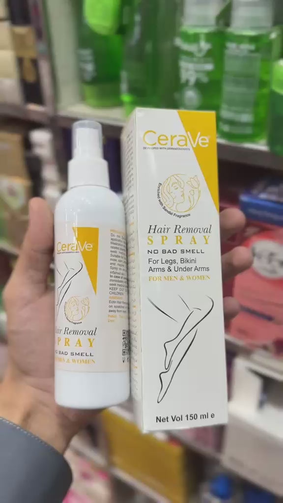 Yellow CeraVe Hair Removal Spray – Gentle Depilatory Formula for Men & Women 150ML